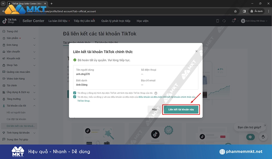 Chọn Liên kết tài khoản này