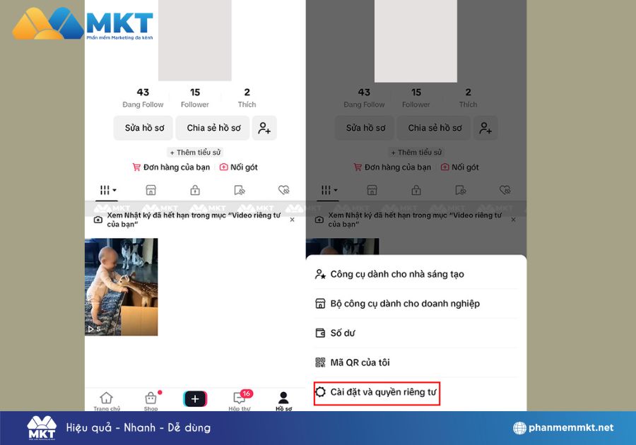chọn Cài đặt và quyền riêng tư.
