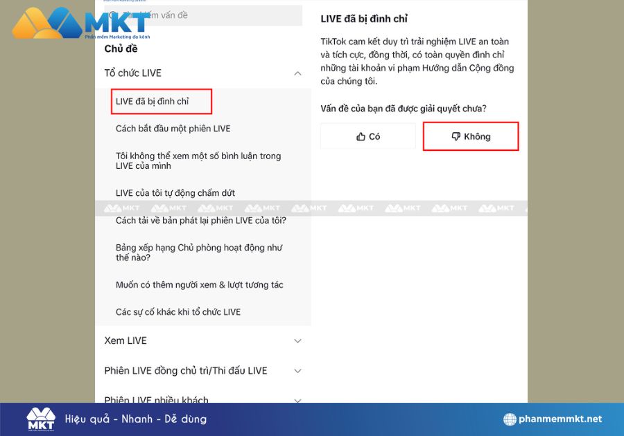 Chọn Live bị đình chỉ => nhấn vào Không.