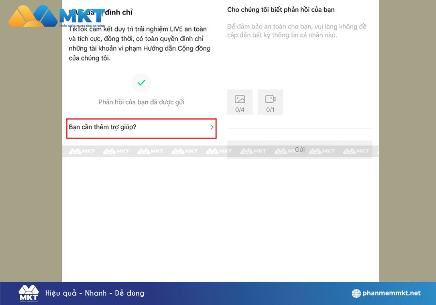 Chọn Bạn cần thêm trợ giúp? => Nhập lý do kháng cáo và yêu cầu mở lại tính năng này.