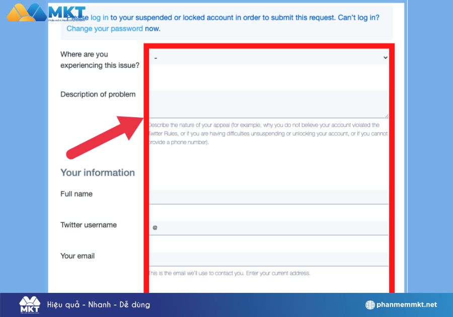 Truy cập Trang web yêu cầu xét duyệt mở lại tài khoản Twitter. 