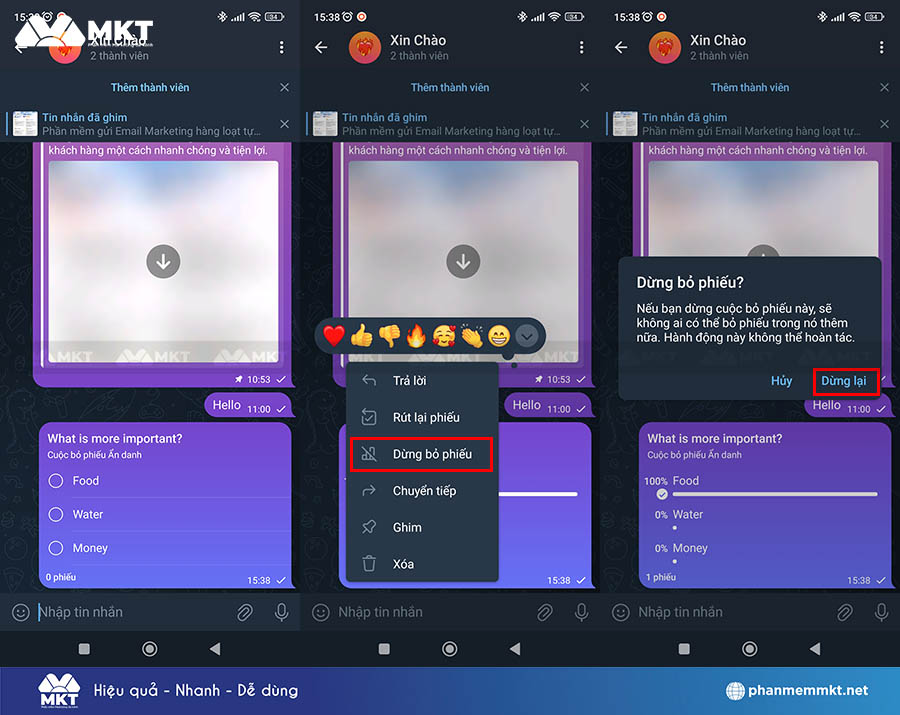 Cách dừng Cuộc khảo sát trên Telegram