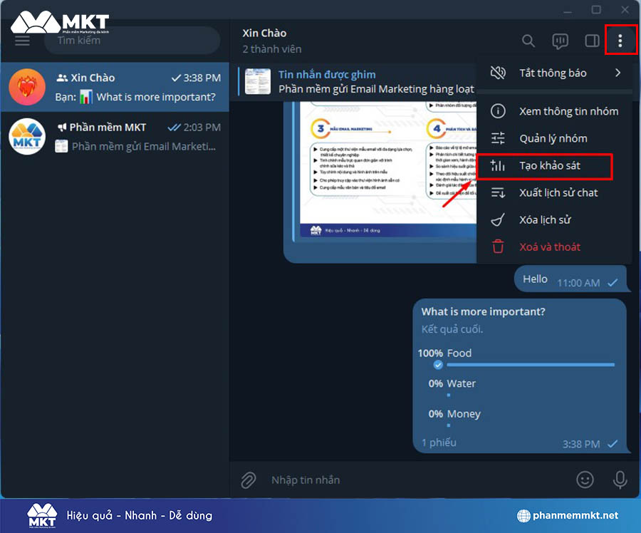 Nhấn vào dấu 3 chấm => chọn Tạo khảo sát