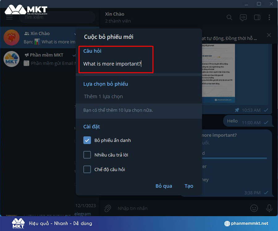 Nhập câu hỏi khảo sát của bạn