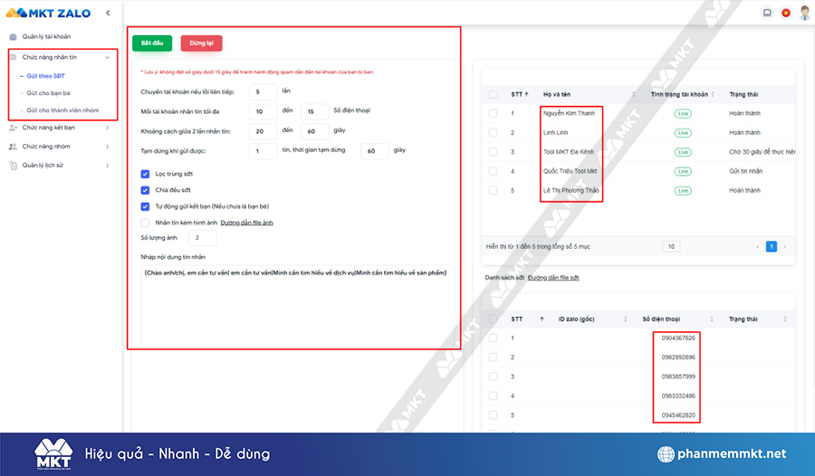 Gửi tin nhắn trên Zalo hàng loạt