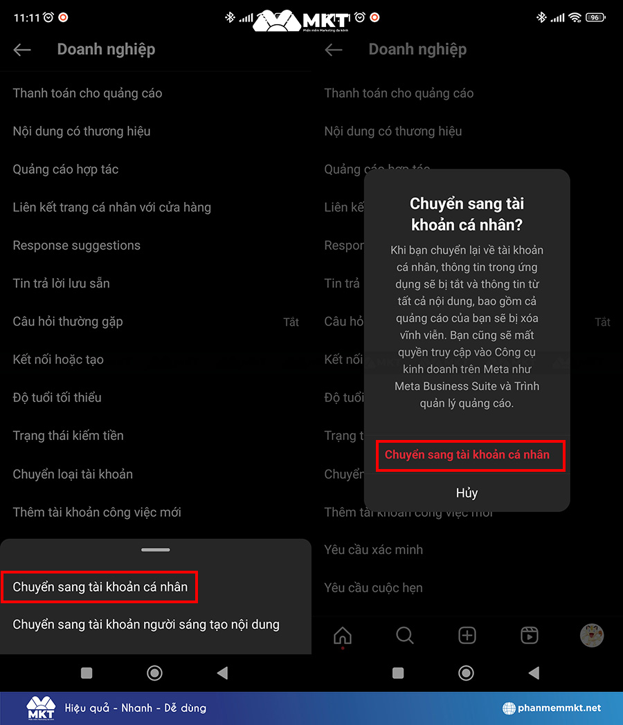 Chuyển sang tài khoản cá nhân