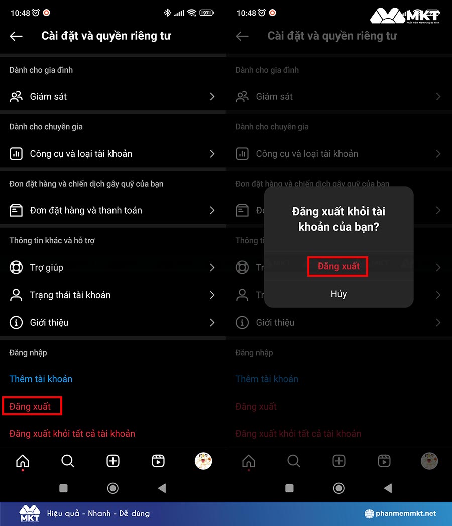 Chọn Đăng xuất