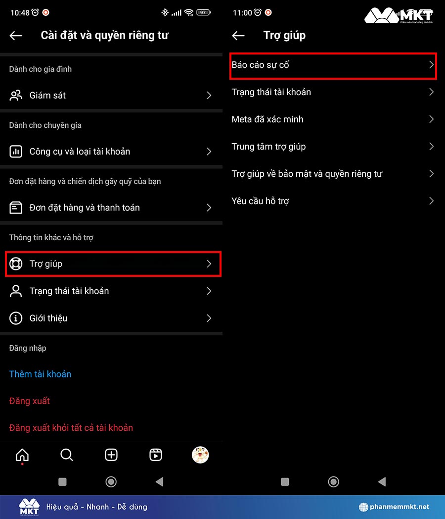 Chọn Báo cáo sự cố