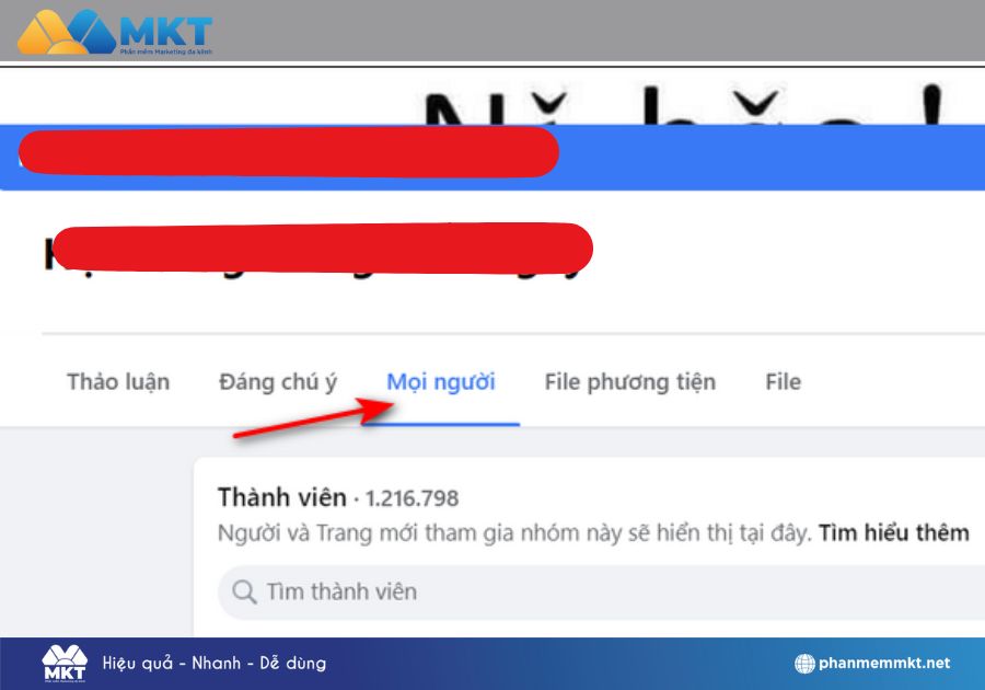 Tìm mục "Mọi người" hoặc "Thành viên"