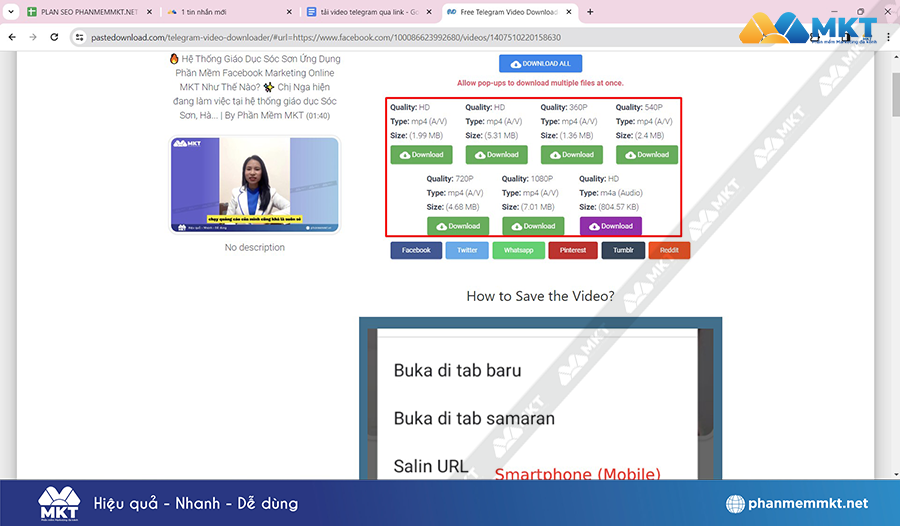 Cách tải video trên Telegam bằng link với PasteDownload