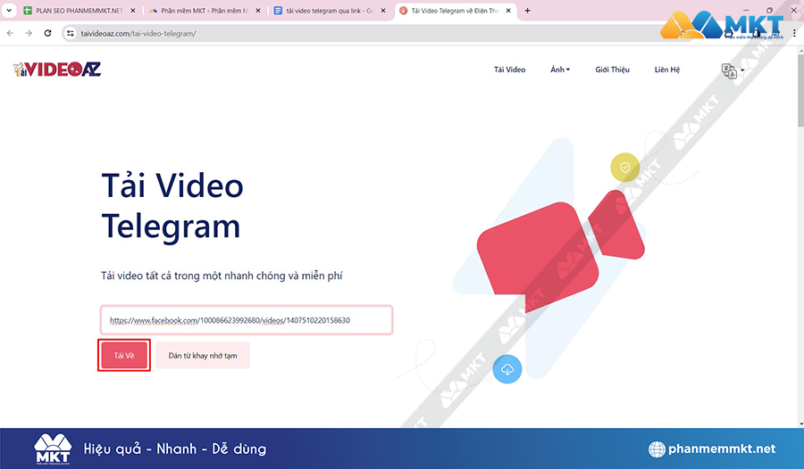Dán link video vào khung nhập liệu của Tải Video AZ => chọn Tải về