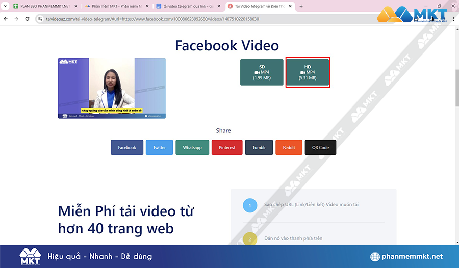 Chọn định dạng video muốn tải về máy
