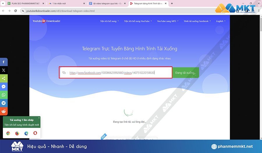 Dán link video vào ô nhập liệu và chọn Tải xuống