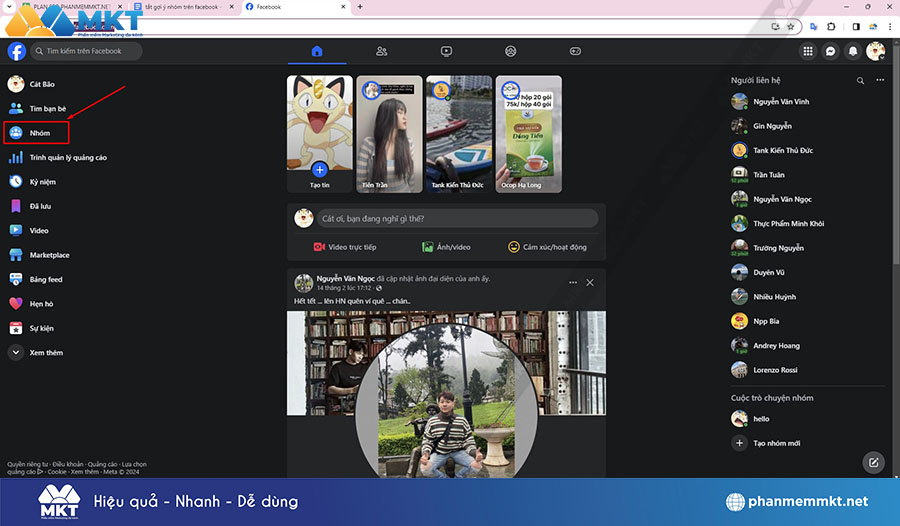 Nhấn vào mục Nhóm
