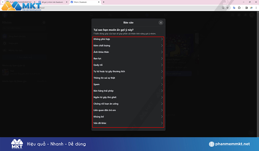 Chọn lý do muốn ẩn nhóm