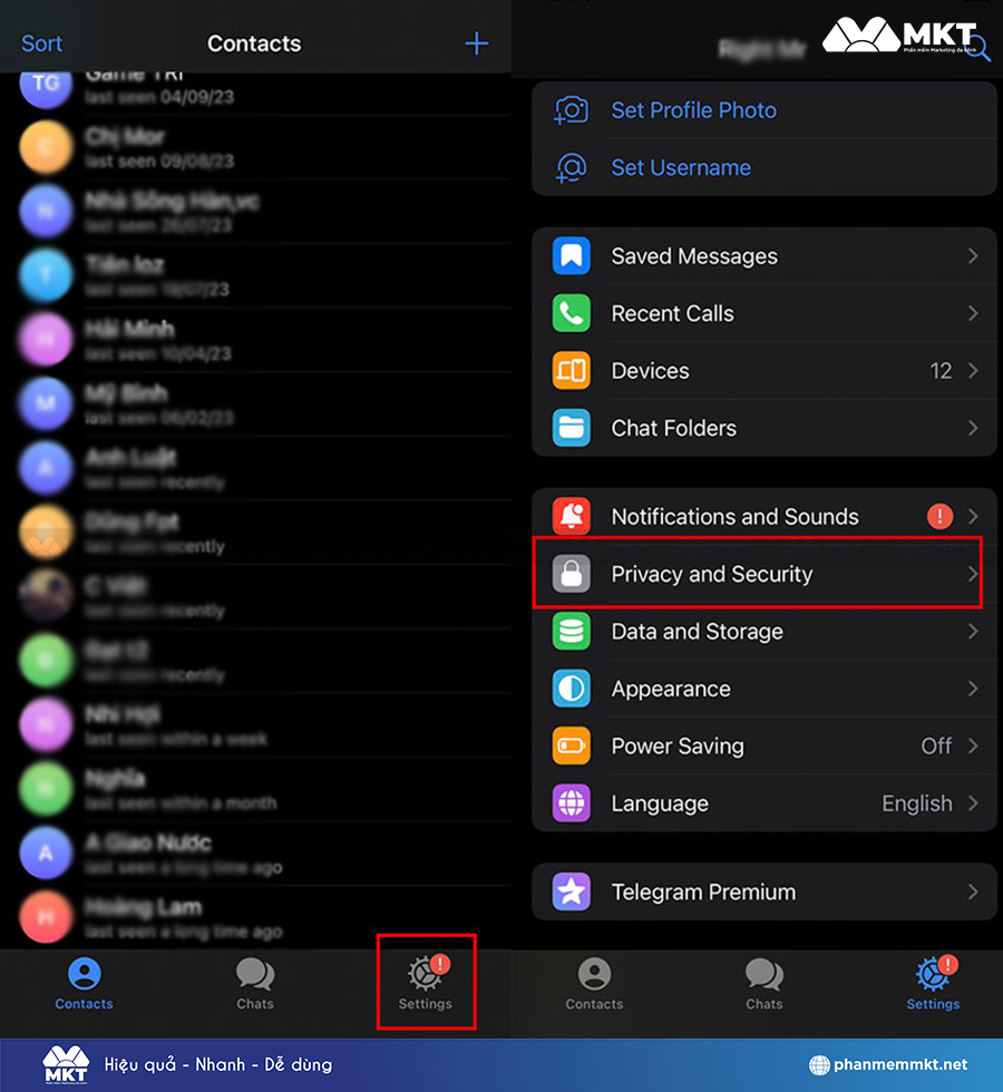 Chọn vào Settings => chọn Privacy & Security