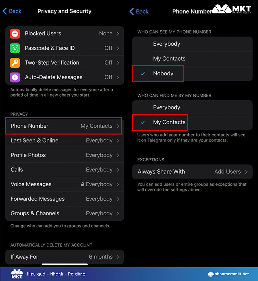Hướng dẫn ẩn số điện thoại Telegram trên iPhone