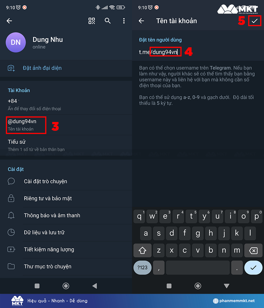 Tạo Telegram Handle mới