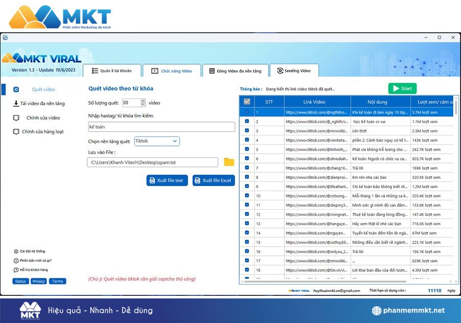 Quét video theo từ khóa