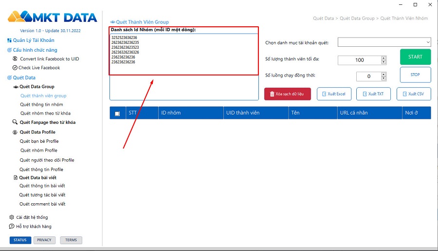 Tính năng quét UID người dùng của MKT Data