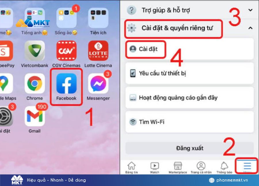 Click chọn “Cài đặt và quyền riêng tư”