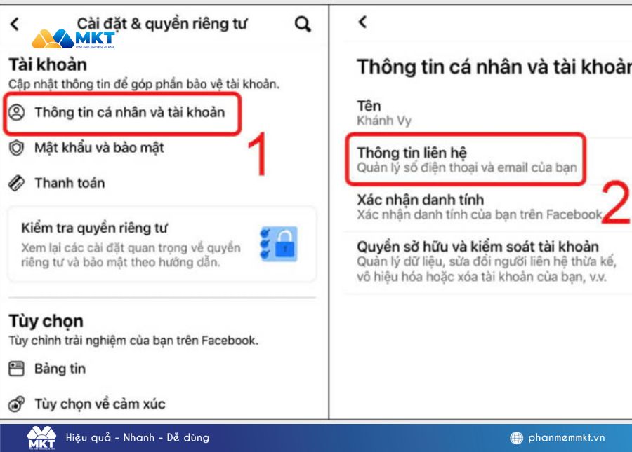 Bấm chọn vào "Thông tin cá nhân và tài khoản"