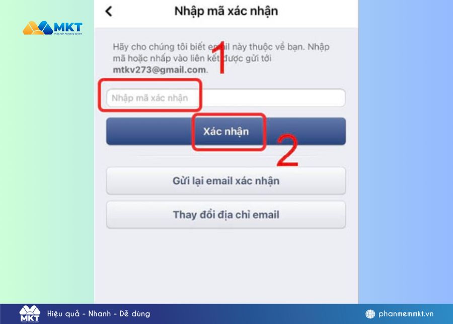 Nhập mã xác minh từ email