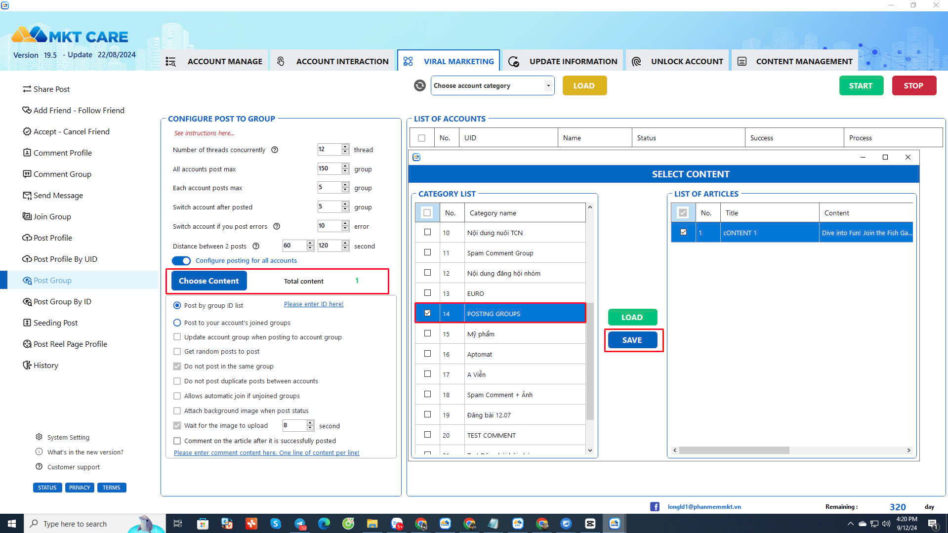 Instructions for using Facebook group auto post tool MKT Care