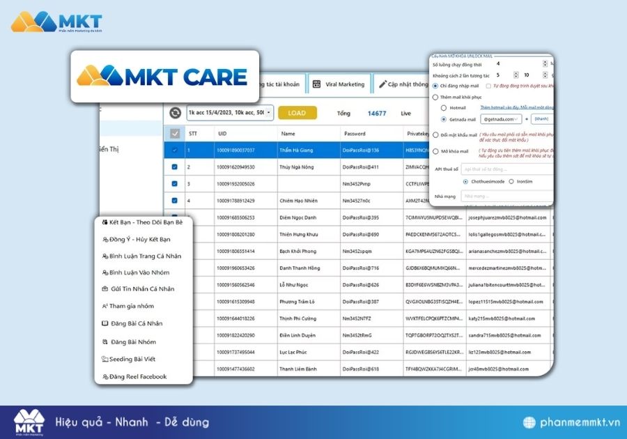 Một số lưu ý khi thêm tài khoản vào phần mềm MKT Care