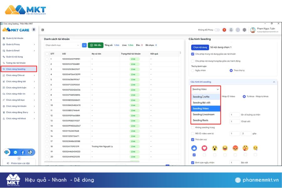 Hướng dẫn chi tiết cách sử dụng chức năng Seeding trên MKT Care