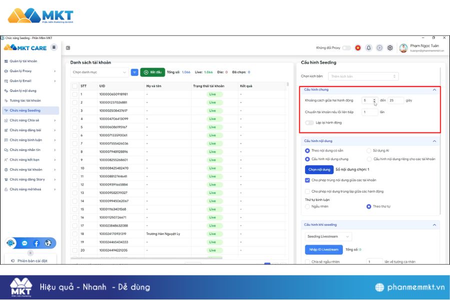 Hướng dẫn chi tiết cách sử dụng chức năng Seeding trên MKT Care