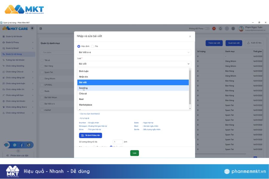 Hướng dẫn chi tiết cách sử dụng chức năng Seeding trên MKT Care