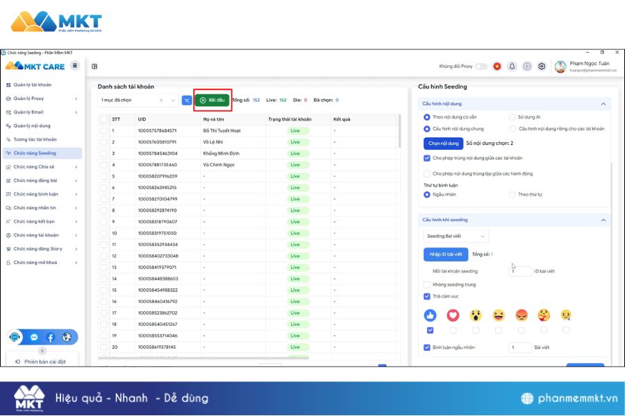 Hướng dẫn chi tiết cách sử dụng chức năng Seeding trên MKT Care