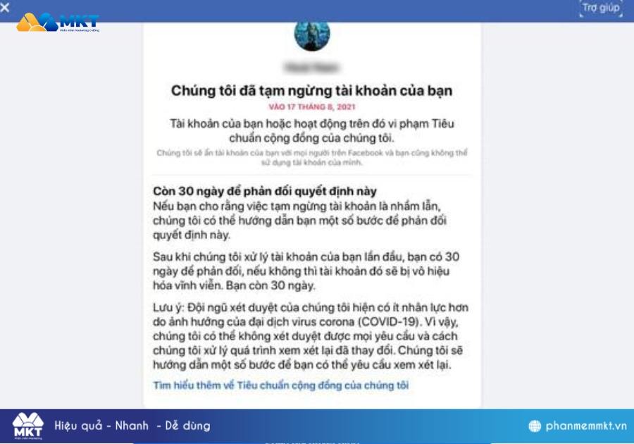 Facebook bị khóa do vi phạm tiêu chuẩn cộng đồng