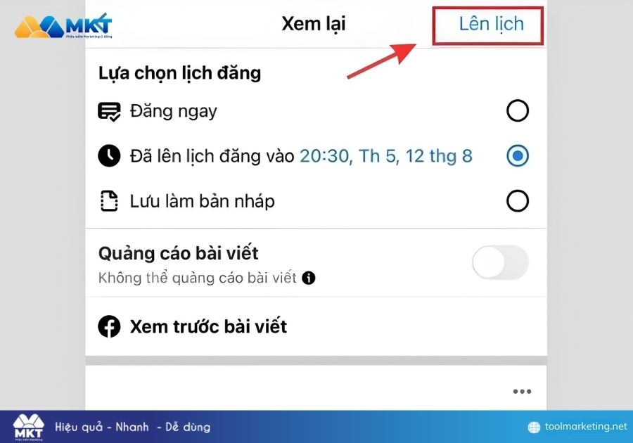 Lên lịch đăng bài Facebook