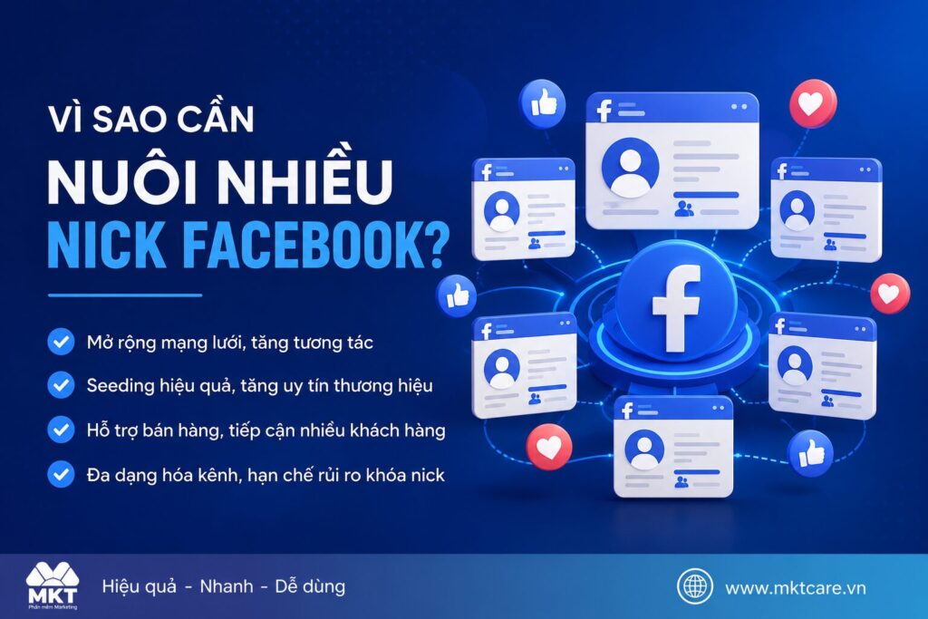Tìm hiểu vì sao cần nuôi nhiều nick Facebook để hỗ trợ bán hàng, marketing và xây dựng thương hiệu trên Facebook.