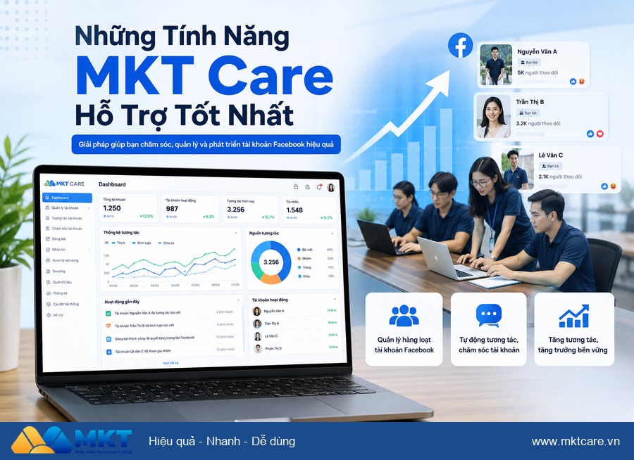 phần mềm quản lý nick Facebook hàng loạt - Những Tính Năng MKT Care Hỗ Trợ Tốt Nhất