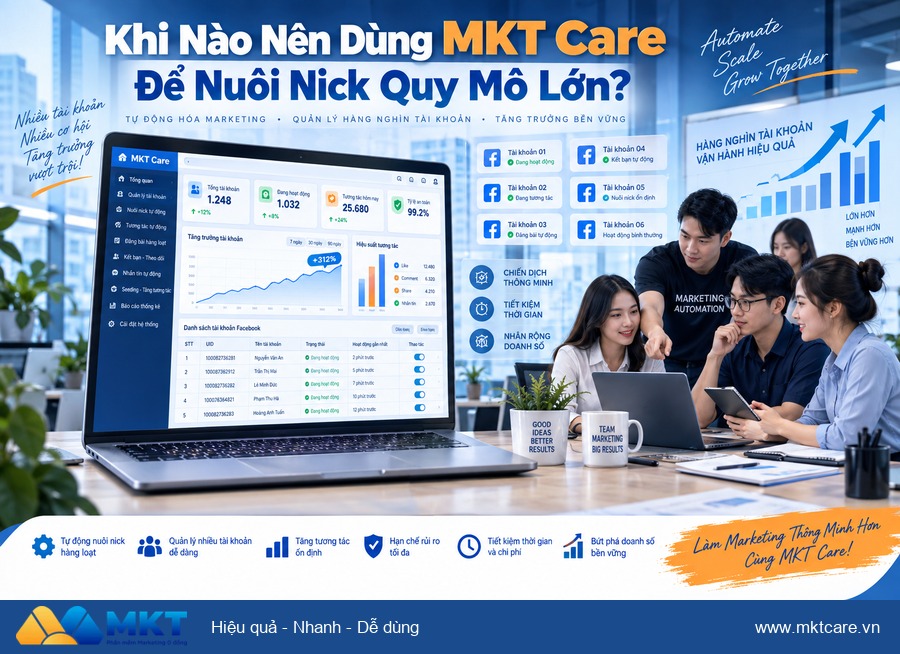 cách nuôi nick Facebook mới không bị vô hiệu hóa - Khi Nào Nên Dùng MKT Care Để Nuôi Nick Quy Mô Lớn?