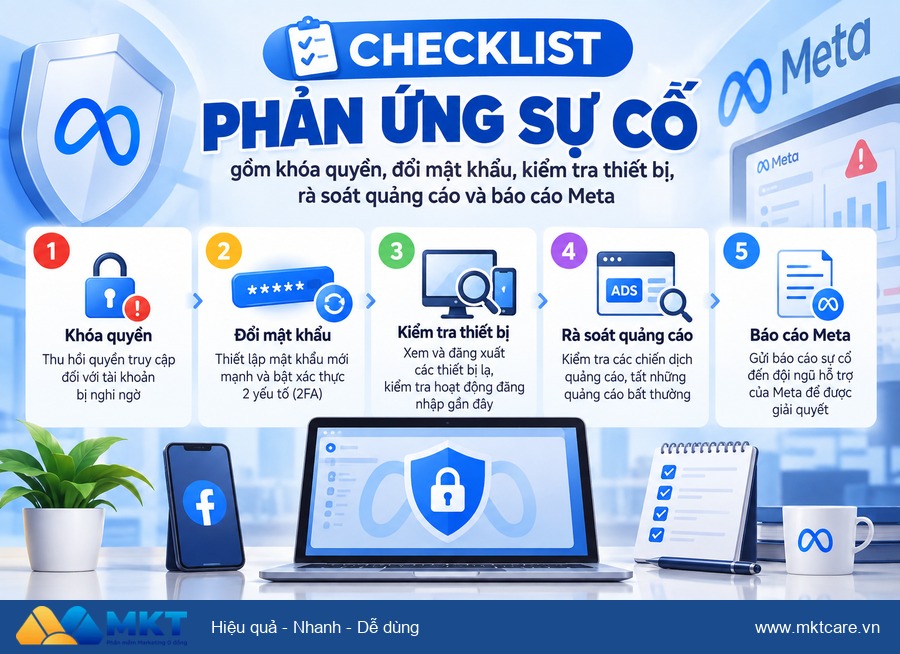 cách bảo mật tài khoản Facebook cho đội marketing - checklist xử lý khi tài khoản marketing Facebook bị hack