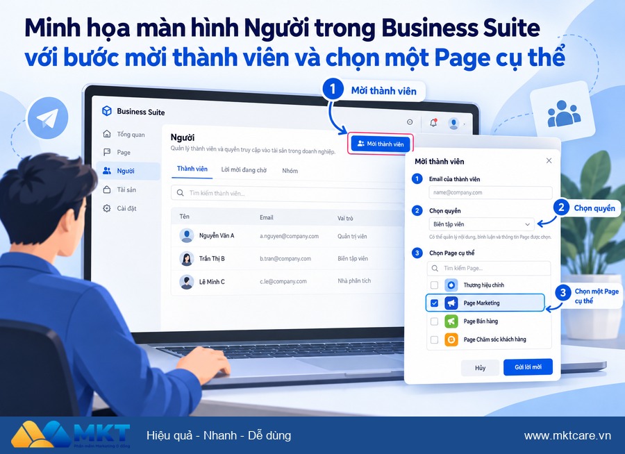 cách phân quyền Page Facebook cho nhân viên và agency - thêm nhân viên và gán Page trong Meta Business Suite