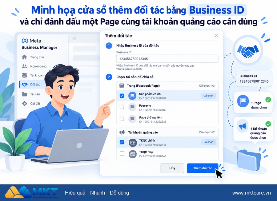 cách phân quyền Page Facebook cho nhân viên và agency - chia sẻ Page Facebook cho agency bằng Business ID