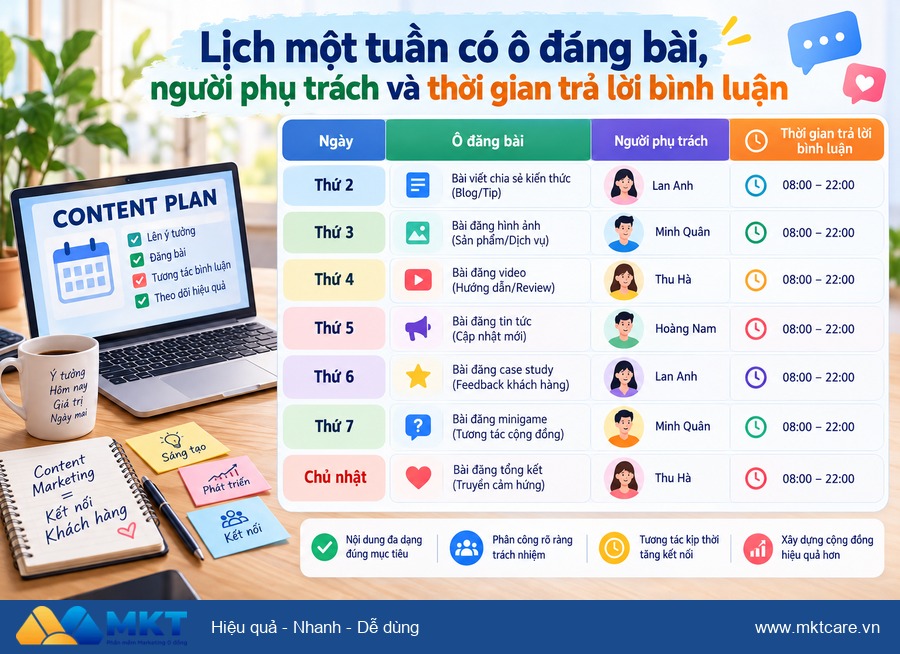 cách tăng tương tác Facebook hiệu quả nhất - lịch đăng Facebook và phân công phản hồi bình luận